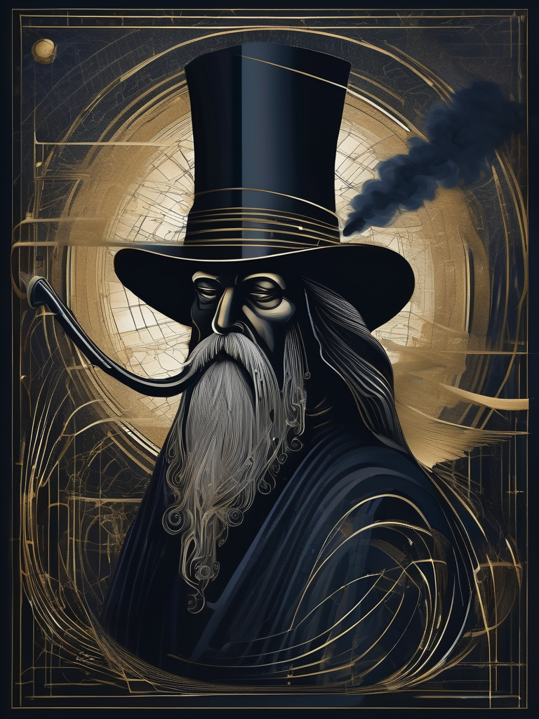 Tormod HaveMind Ravenskye - Italian Futurism style portrait of a wizard with pipe and ravens